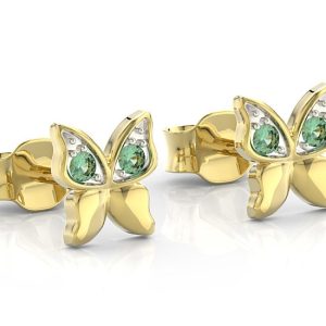 Kolczyki z żółtego złota z zielonymi cyrkoniami BPK-88Z-R-C