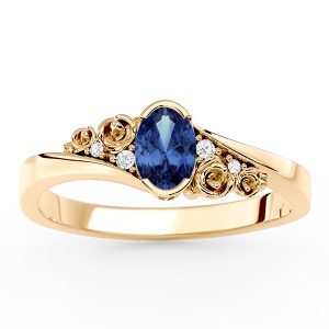 Pierścionek z żółtego złota AP-39Z z szafirem i diamentami 0,03 ct