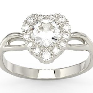 Pierścionek w kształcie serca z białego złota z zirconem i diamentami AP-77B