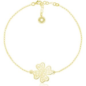 Srebrna bransoletka ażurowa Koniczynka - 24k złocenie