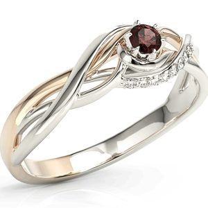 Pierścionek z białego i różowego złota z granatem i brylantami BP-71BP-GRA/D