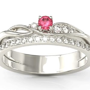 Pierścionek z białego złota z rubinem i brylantami BP-77B