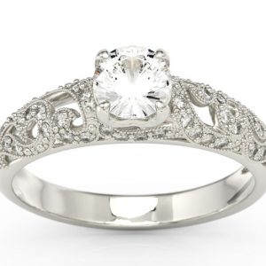 Pierścionek zaręczynowy z białego złota z zirconem i aureolą z cyrkonii BP-50B-C