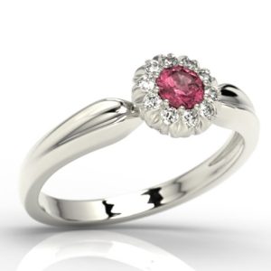 Pierścionek z białego złota AP-42B z rubinem i diamentami