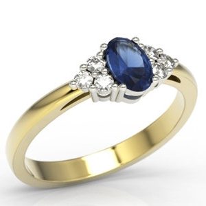 Pierścionek z żółtego i białego złota z szafirem i diamentami LP-88ZB