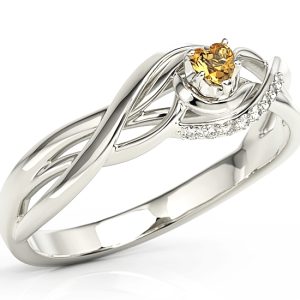 Pierścionek z białego złota z topazem Swarovski i brylantami BP-73B