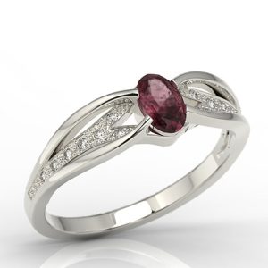 Pierścionek z białego złota z rubinem i diamentami LP-39B