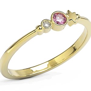 Pierścionek z żółtego złota z cyrkoniami Swarovski Różowy BP-6709Z-C/PINK
