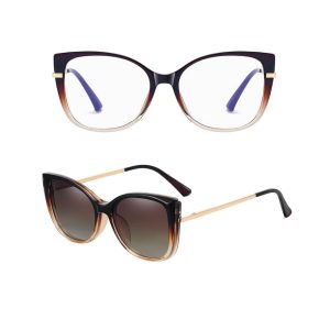 2w1 Okulary damskie do komputera z nakładką przeciwsłoneczną na magnes Clip-On 25138D brązowe