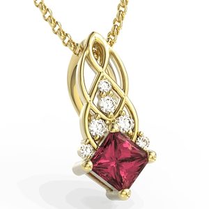 Wisiorek z żółtego złota z topazem Swarovski Red i brylantami BPW-86Z