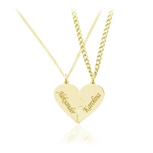 Srebrny komplet naszyjnikow z Sercem - 24k złocenie - Grawer Gratis!