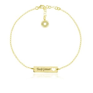 Srebrna bransoletka Mela Love z prostokatną blaszką i Sercem - 24k złocenie - grawer