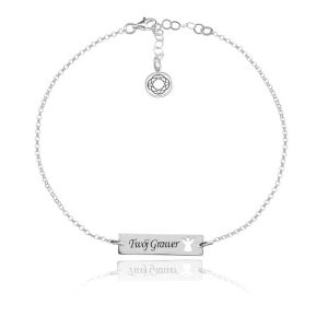 Srebrna bransoletka Mela z prostokatną blaszką i Aniołkiem - grawer