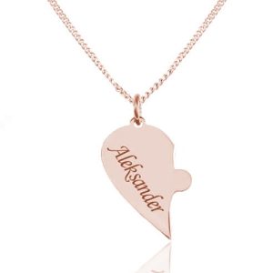 Srebrny naszyjnik z Sercem Puzzel - Grawer - rose gold