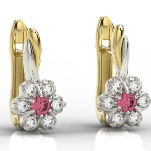 Kolczyki z żółtego i białego złota z rubinami i brylantami APK-68ZB
