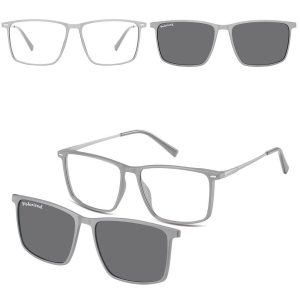 Prostokątne okulary pod korekcję z polaryzacyjną Nakładką przeciwsłoneczną na magnes CLIP-TRC-196C-1