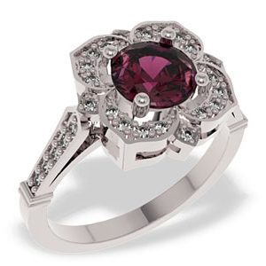 Pierścionek z białego złota z rubinem i diamentami JP-99B