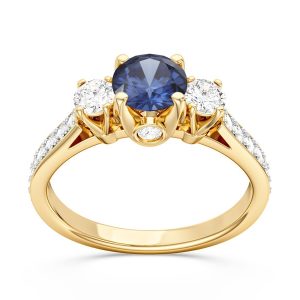 Pierścionek z żółtego złota z szafirem i brylantami CP-31Z