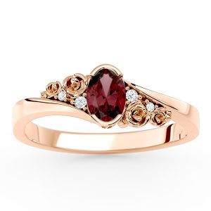 Pierścionek z różowego złota AP-39P z granatem i diamentami 0,03 ct