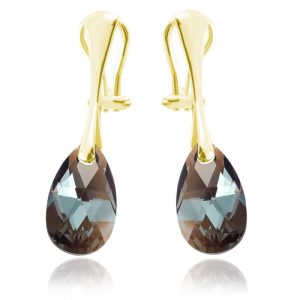 Srebrne klipsy z kryształem Swarovski - 16mm - Bronze Shade - 24k złocenie