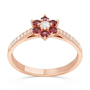 Pierścionek markiza z różowego złota z diamentami i rubinami CP-64P-D/RUB