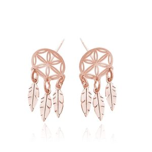 Srebrne kolczyki Jaelle - Łapacz Snów Piórka -rose gold