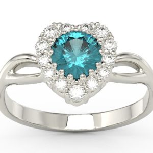 Elegancki Pierścionek - serce z białego złota z zirconem i diamentami AP-77B