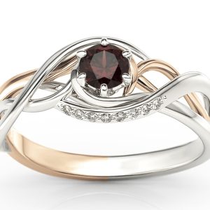 Pierścionek z białego i różowego złota z granatem i brylantami BP-7130BP