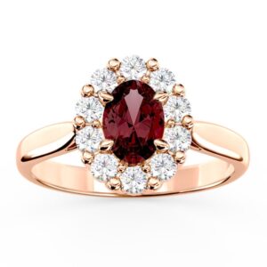 Pierścionek zaręczynowy z granatem i diamentami BP-57P