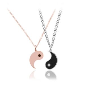 Srebrny komplet naszyjnikow Yin Yang - rose gold - dla Pary - Grawer