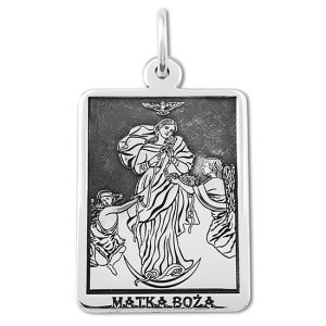 Medalik prostokątny srebrny z wizerunkiem Matki Bożej _01