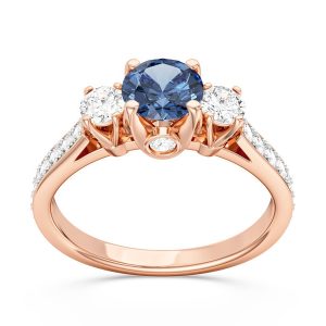 Pierścionek z różowego złota z topazem London Blue i brylantami CP-31P
