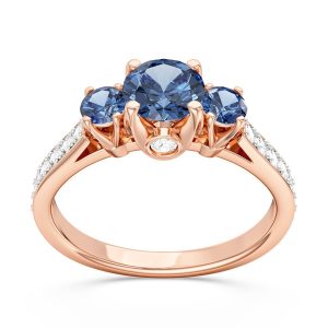 Pierścionek z różowego złota z topazami London Blue i brylantami CP-31P