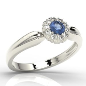 Pierścionek z białego złota AP-42B z szafirem i diamentami