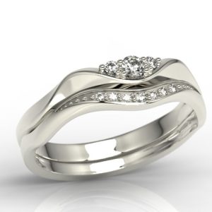 Pierścionek z białego złota, składany z dwóch części z brylantami