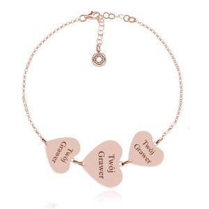 Srebrna bransoletka Izabella z Serduszkami - rose gold