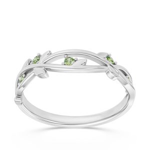 Pierścionek z białego złota z oliwinami CP-61B