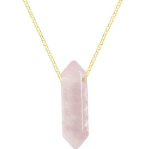 Srebrny naszyjnik łańcuszek z różowym Kryształem Górskim - duży - 24k złocenie