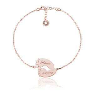 Srebrna bransoletka Elsie - Stópki dla Mamy grawer - rose gold