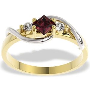 Pierścionek z żółtego i białego złota z rubinem i diamentami, LP-32ZB