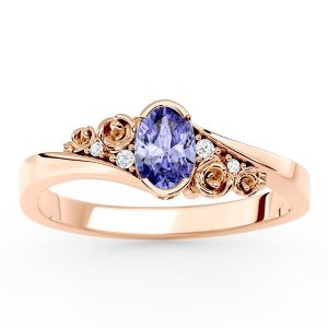 Pierścionek z różowego złota AP-39P z tanzanitem i diamentami 0,03 ct