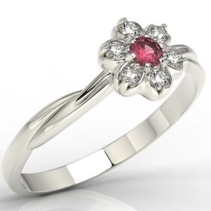 Pierścionek z białego złota z rubinem i brylantami AP-68B