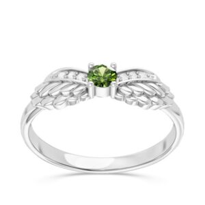 Pierścionek z białego złota z oliwinem i brylantami CP-62B