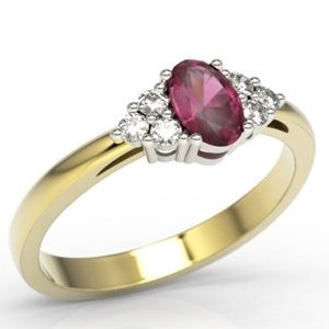 Pierścionek z żółtego i białego złota z rubinem i diamentami LP-88ZB