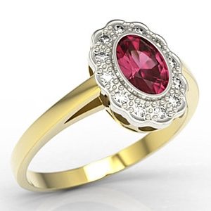 Pierścionek z żółtego i białego złota z rubinem i diamentami LP-79ZB