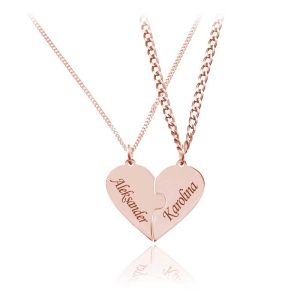 Srebrny komplet naszyjnikow z Sercem - Rose Gold - Grawer Gratis!