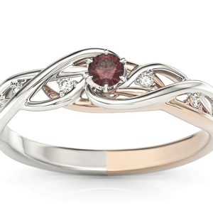 Pierścionek z białego i różowego złota z granatem i brylantami BP-75BP