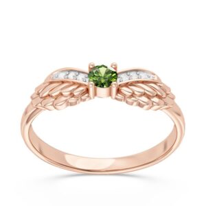 Pierścionek z różowego złota z oliwinem i brylantami CP-62P