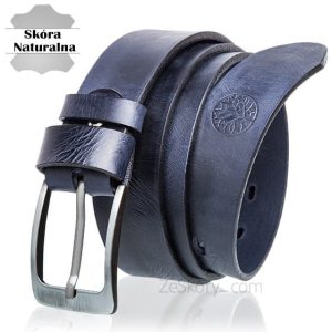 Pasek skórzany BETLEWSKI LIC35 w pudełku - gnieciony niebieski ze skazą