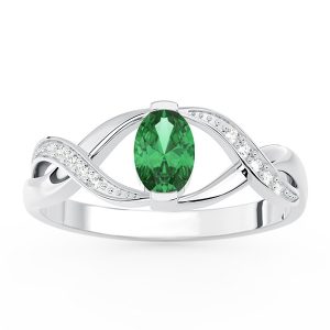 Pierścionek z białego złota ze szmaragdem i brylantami AP-69B